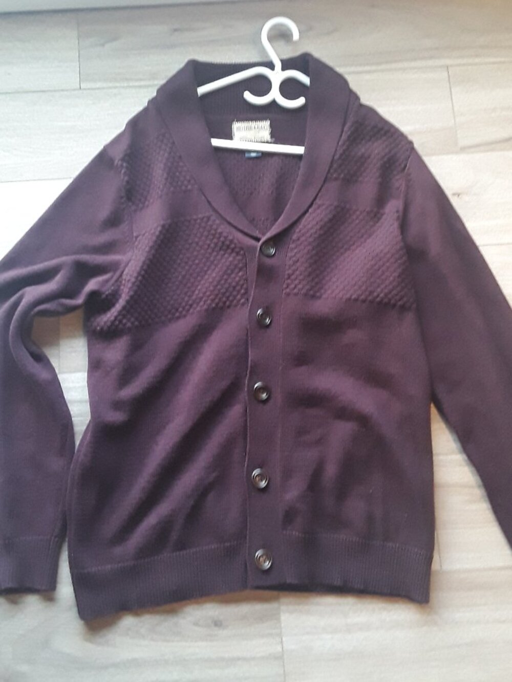 British Khaki 100% Cotton Cardigan Sweater • Plum Purple • Textured Knit • Men’s